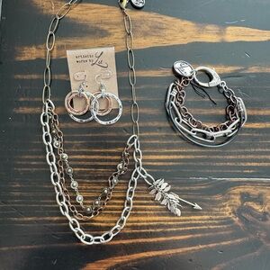 Artistic Works by Lu Silver and Brown Mixed Metals Jewelry Set